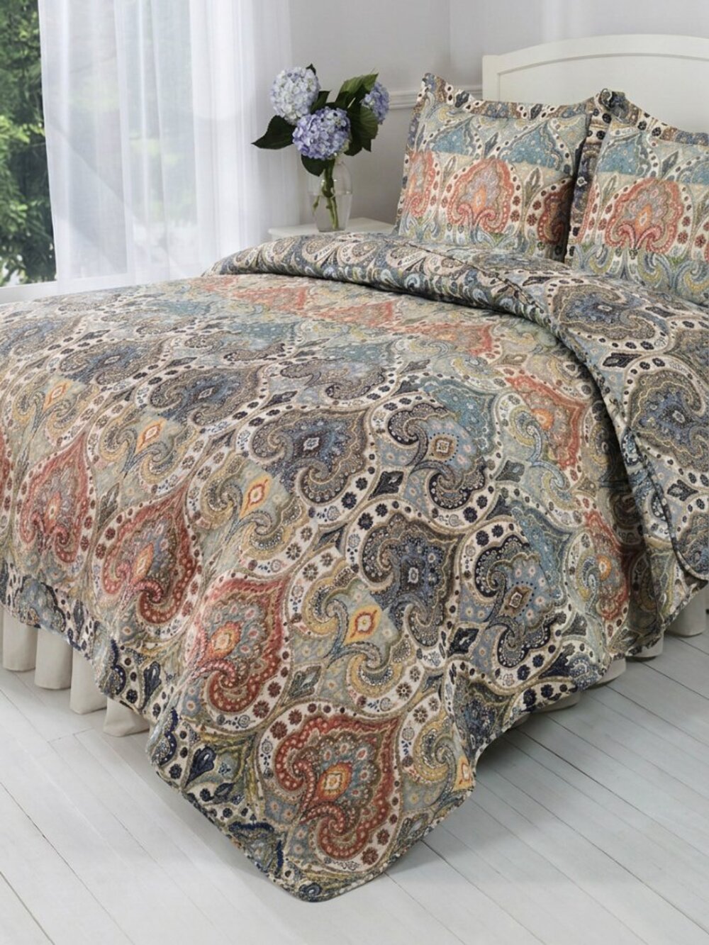 Genoa Cotton Reversible Twin Quilt Multicolor Paisley Boho Bedspread 68x86